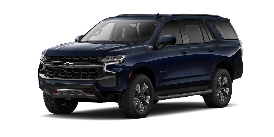 Chevrolet Tahoe 2024, SUV con 3 filas de asientos en color azul lunar